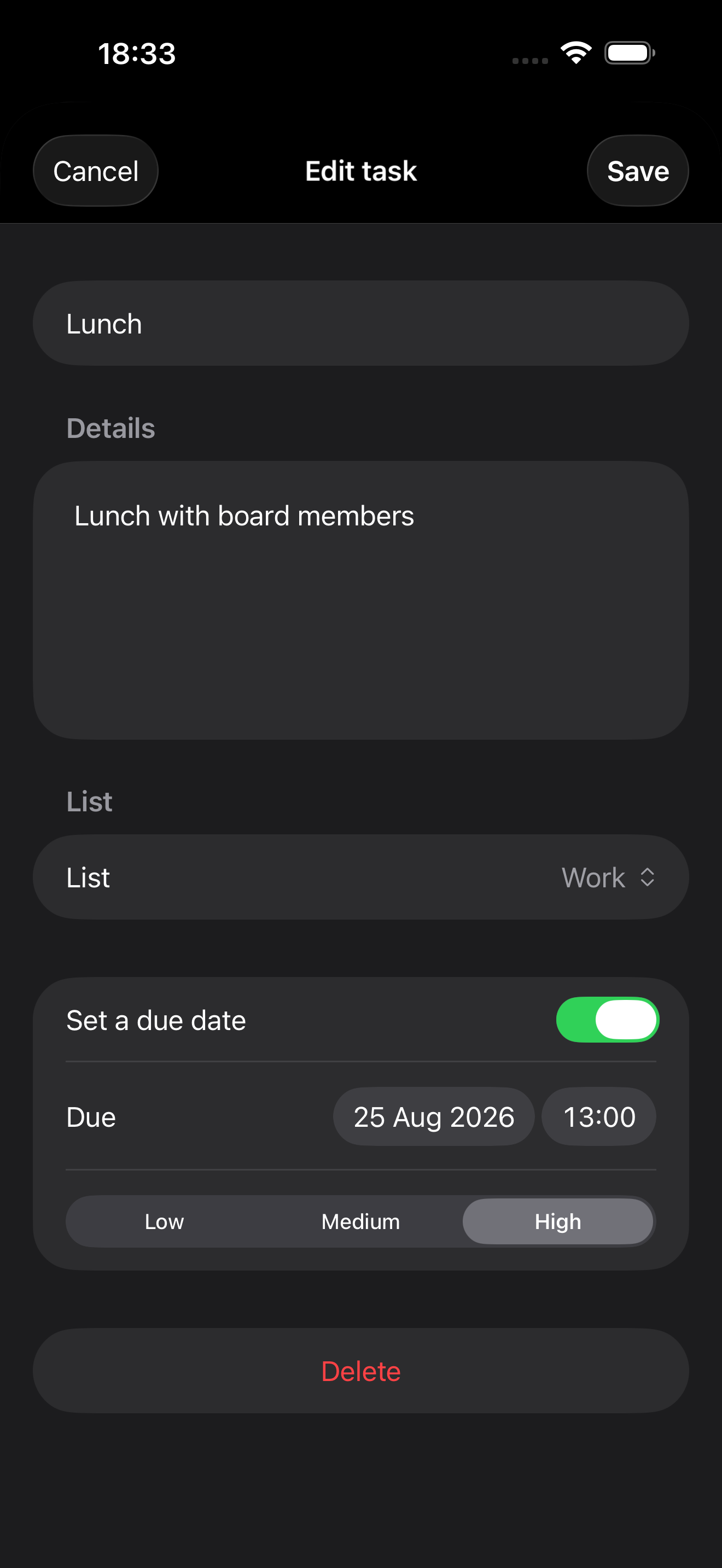 Editing a task